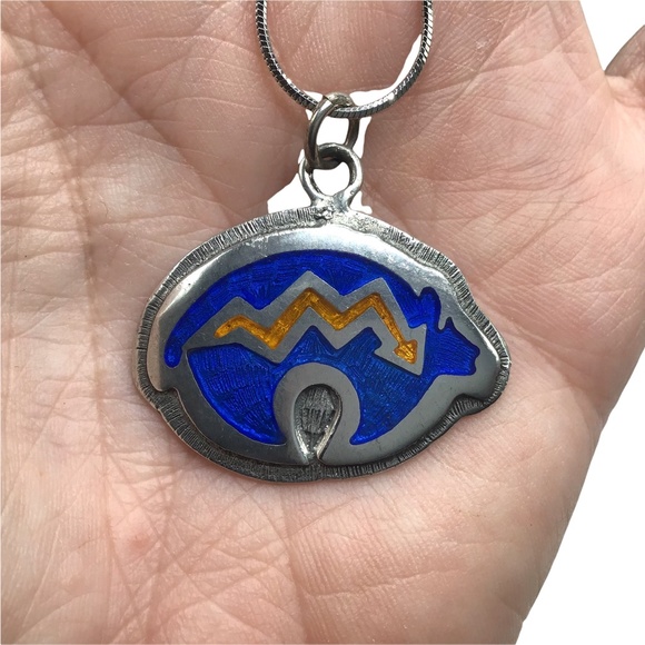 🌺Vintage Native American Sterling & Enamel Necklace - Picture 14 of 16